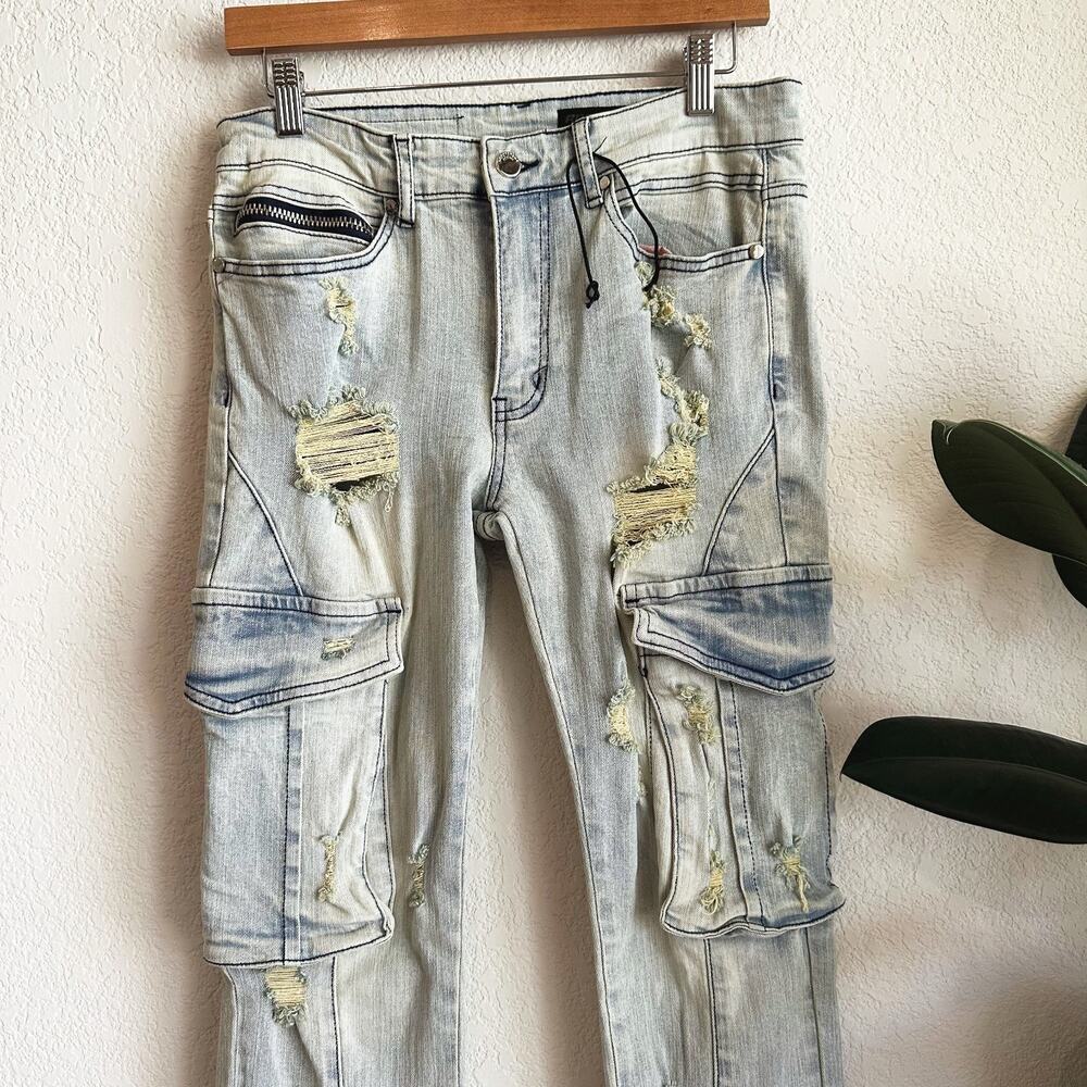 Rockstar Original Slim Cargo Stacked Flare Stretch Jeans 30X36 Y2K Streetwear - Picture 2 of 11
